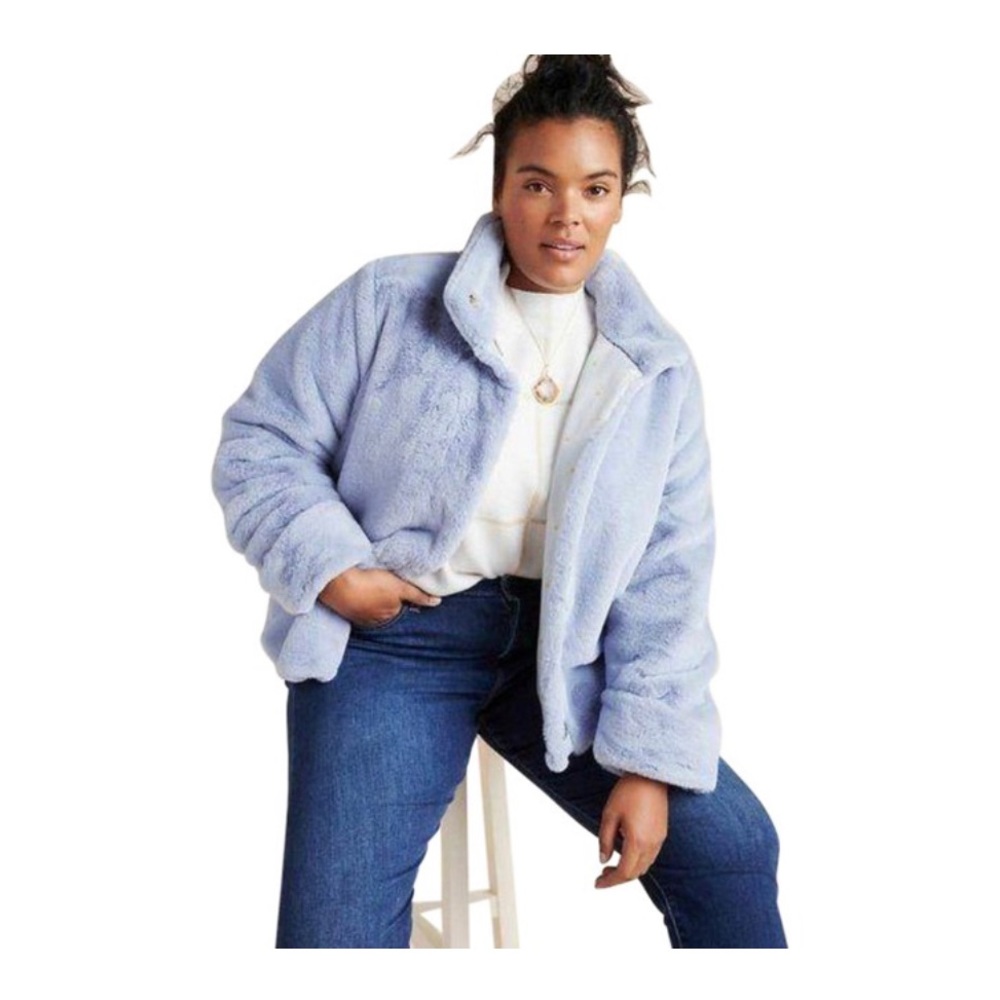 Anthropologie Blue Moonlight Faux Jacket Coat - Picture 2 of 12